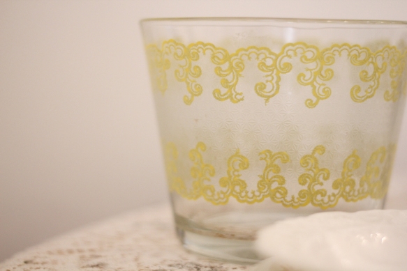 Vintage Glass Bowl with Yellow Lace Detail